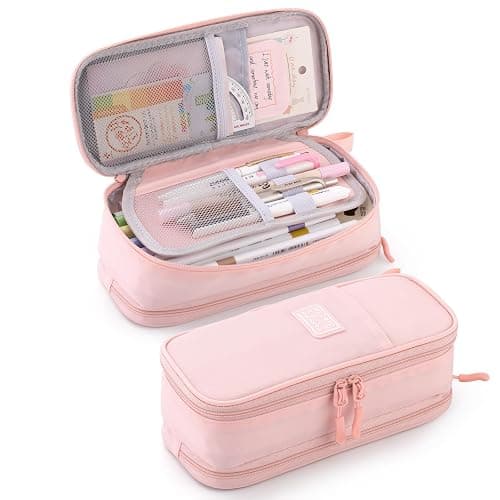 CICIMELON Large Pencil Case Big Storage Pen Pouch Bag with Compartment for School Supplies Office College Teen Boys Girls Adults, Upgraded Pink - Upgraded Pink - Image 1