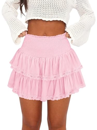 Pungdra Womens Casual Ruffle Mini Skirt Athletic Golf Tennis Skort Boho Tiered High Waist Layered Ruffle Flowy Short Skirts - Image 1