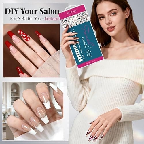 krofaue 500PCS Soft Gel False Nails Tips - Half Cover Acrylic Nail Tips 10 Sizes Lady French Style Acrylic Artificial Tip Manicure with Box for Nail Tips Art Salons and Home DIY thumbnail 9