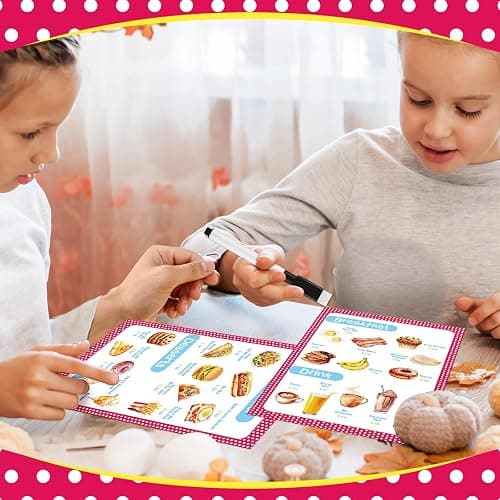 Yinkin 6 Pcs Pretend Restaurant Menu for Kids Restaurant Order Pads Erasable Pen Food Diner Play Set for Kids Toddler Role Play Accessories thumbnail 5