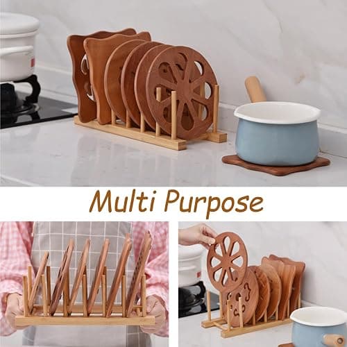 YUNYU Wooden Plate Rack Organiser - 6 Slot Dish Drainer & Storage Holder for Kitchen/Bedroom/Study | Fits Chopping Boards/Cups/Books/Pot Lids/Baking Trays (Natural Wood) thumbnail 7