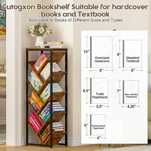 Cutogxon Tree Bookshelf - 9 Tier Floor Standing Tree Book Storage Organizer with Adjustable Feet for Hardcover Books, Vintage Living Room, Patent Pending thumbnail 4