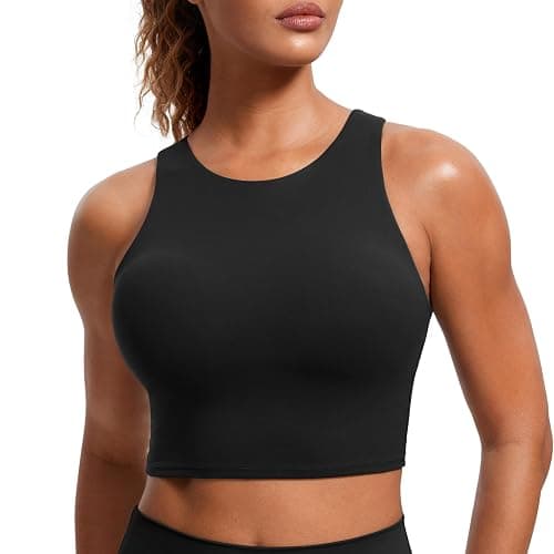CRZ YOGA Butterluxe High Neck Crop Tank Tops for Women - Racerback Padded Longline Sports Bras Workout - Image 1