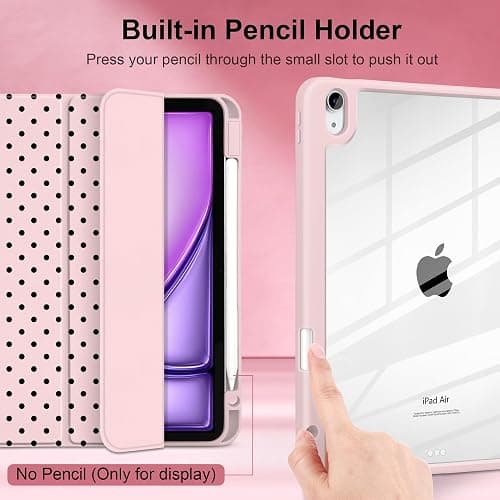 Yebiseven Case for iPad Air 11 Inch M4 M3 M2 2026 2025 2024, iPad Air 5th 4th Generation 10.9 Inch 2022 2020-[Pencil Holder], Shockproof Clear Hard Back, Trifold Stand,Auto Wake/Sleep, Pink Polka dot thumbnail 5