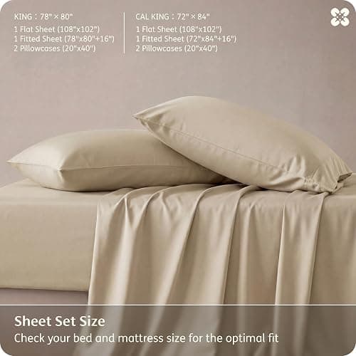 Bedsure King Size Sheet Set, Cooling Sheets, Rayon Derived from Bamboo, Deep Pocket Up to 16", PureWoven, Breathable & Soft, Bed Sheets, Hotel Luxury Silky Bedding for Hot Sleepers, Beige thumbnail 7
