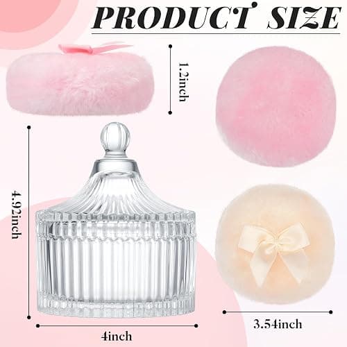 Tioncy 3 Pcs Large Body Powder Puff and Container Valentine's Day gift Powder Container with Puff Crystal Case Soft Washable Reusable Velour Face Body Glitter Wet Dry Makeup (Classic,Clear) thumbnail 3