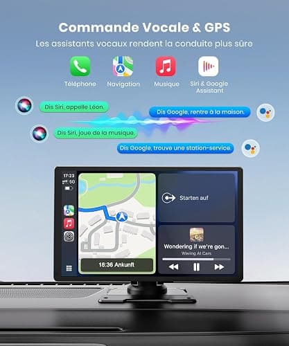 CarPlay Voiture 9": Écran IPS HD Lumineux,Visibilité Claire Jour & Nuit.sans Fil Apple CarPlay & Android Auto,Bluetooth & WiFi 5GHz, Navigation GPS,Installation Facile,Caméra de Recul (Option) thumbnail 7