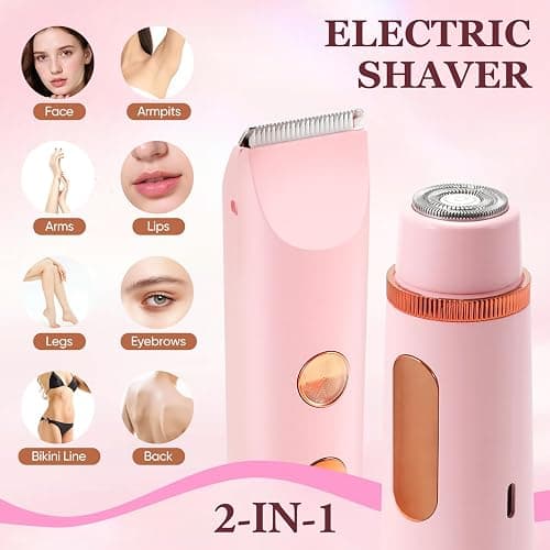 2 in 1 Women Electric Shaver Dual Head Bikini Trimmer for Women IPX7 Waterproof Wet & Dry Use Body Hair Trimmer and Facial Hair Remover for Bikini Underarm Leg Arm Body Face thumbnail 2