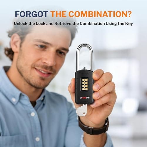 Forge 4-Digit Combination Padlock with Backup Keys, Recover Forgotten Code, Waterproof Outdoor Lock, Anti-Pick, for Locker, Gate, Fence, Hasp, Storage. (Black, Long Shackle 1 Lock) thumbnail 4