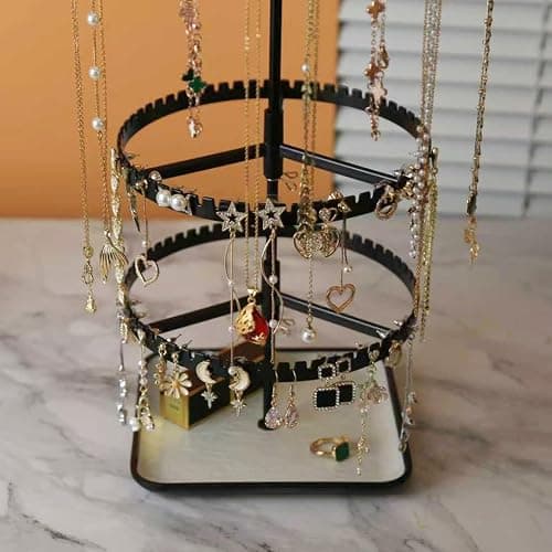 Diridbaz Multi layer rotating jewelry storage rack, capable of storing rings, earrings, necklaces, bracelets, adjustable jewelry display tree, black thumbnail 4