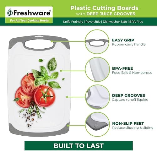 Freshware Cutting Boards for Kitchen, Chopping Board 3-Pack with Different Sizes, Juice Grooves and Non Slip Handles - Reversible, Large Cutting Board Set - Dishwasher Safe - Gray thumbnail 5