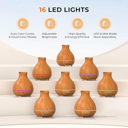 BZseed Aromatherapy Essential Oil Diffuser 550ml 12 Hours Wood Grain Aroma Diffuser with Timer Cool Mist Humidifier for Large Room, Home, Baby Bedroom, Waterless Auto Shut-off,7 Colors Lights Changing thumbnail 6