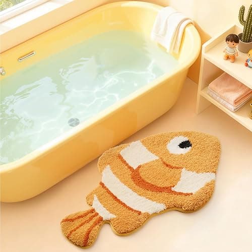 LUMI Cute Animal Bathroom Rugs, Plush Absorbent Bath Mats for Bathroom, Non-Slip Backing Washable Bath Mat, Ideal for Shower Sink Bathtub Room Decor, 20"x35", Clownfish thumbnail 8