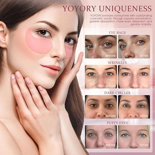YOYORY Under Eye Patches Masks - for Fine Lines with Collagen and Hyaluronic Acid, Dark Circles,Eye bags,and Fade Wrinkles, puffiness Smoothing Skin Care Treatment for Women and Men, (60 Pcs) Pink thumbnail 3