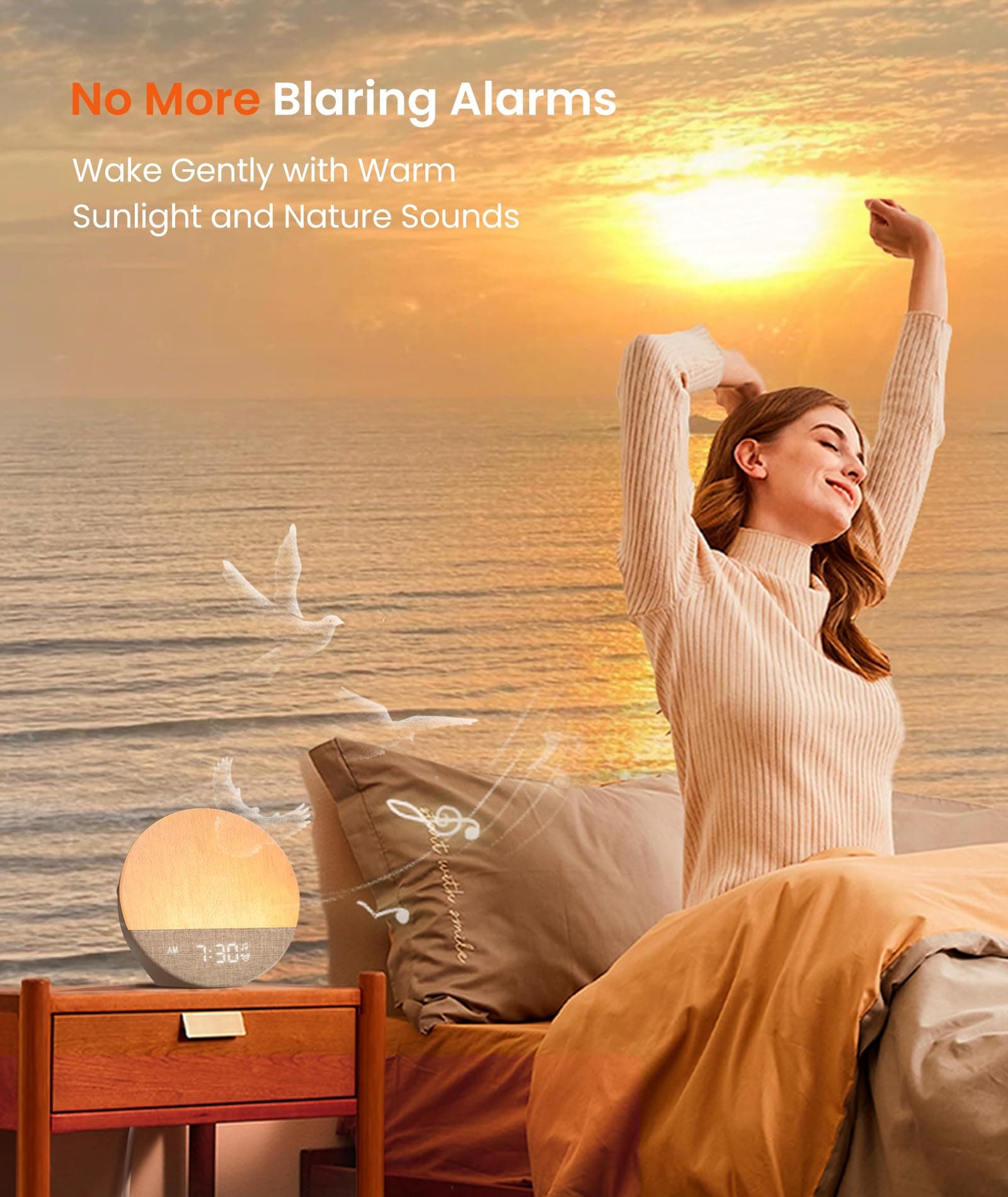 Dreamegg Sunrise 1 - Sound Machine Sunrise Alarm Clock with 9 Night Lights, 29 Soothing Sound for Sleep, White Noise Machine, Timer, Dimmable, Wake Up Light Alarm Clock for Bedroom, Kids, Adult, Gift thumbnail 4