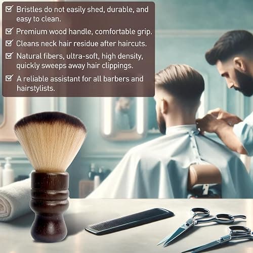 Jaasuee Large Neck Duster Soft Nylon Hair Barber Brush with Wooden Handle Face Cleaning Hairbrush for Haircuts and Styling Kits, Brown thumbnail 2