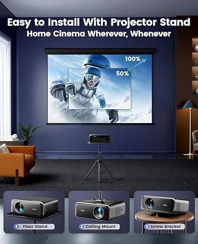 [Built-in Apps/4K Support] Smart Outdoor Projector with WiFi and Bluetooth, Movie Projector, DoIby Audio with Dual Speaker, Auto Focus w/ YouTube&PrimeVideo Proyector, Upgrad P62 Pro thumbnail 6