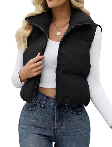 JZC Women's Crop Puffer Vest Lightweight Sleeveless Jacket 2025 Fashion Winter Outerwear Padded Gilet - Image 1