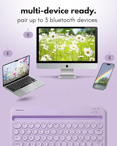 Macally Small Wireless Bluetooth Keyboard for iPad mini/Air/Pro, iPhone, Tablet, and Phone - 78 Key iPad Keyboard with Built-in Stand - Universal Compatible Multi Device - Purple thumbnail 3