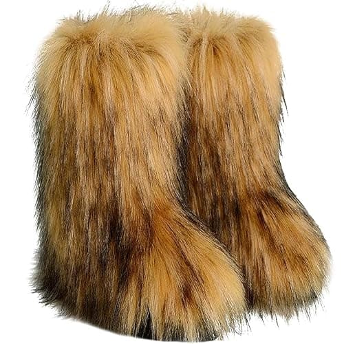 NWSTESLE Kids Fur Boots Furry Boots for Girls Warm Faux Fur Snow Boots for Kids,Mid-Calf Flat - Image 1