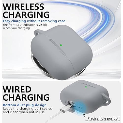 Ljusmicker for AirPods 4 Case Cover 2024 with Cleaner Kit,Soft Silicone Protective Cover for Apple AirPods 4th Generation for Women Men,AirPod 4 Case Accessories with Keychain-Light Grey thumbnail 4