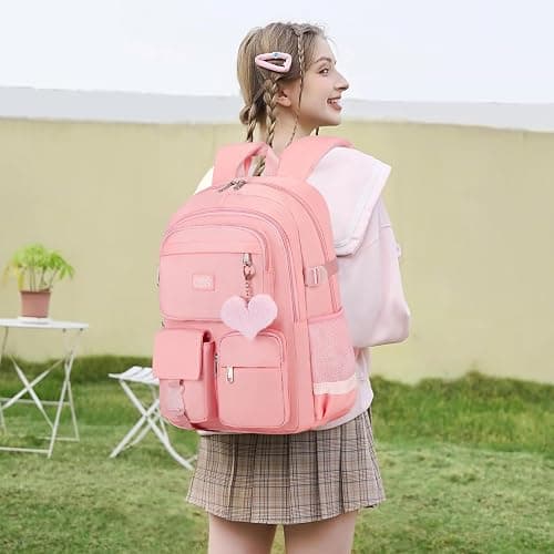 qodbopack School Backpack For Student Women College Middle High Teen Girls Bookbag Waterproof Laptop Bag Pink thumbnail 2