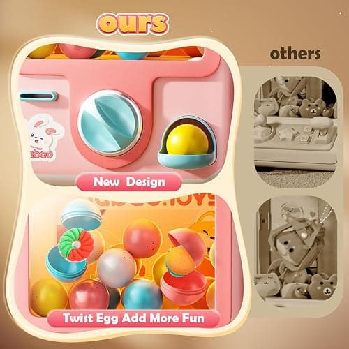 Skirfy Vending Machine Kids Toys Mini Claw Machine 12 Erasers Operated Gumball Prize Machine Maker Arcade Game Claw Machine Game Sensory Toys Dolls Gifts（Pink） - Pink thumbnail 4