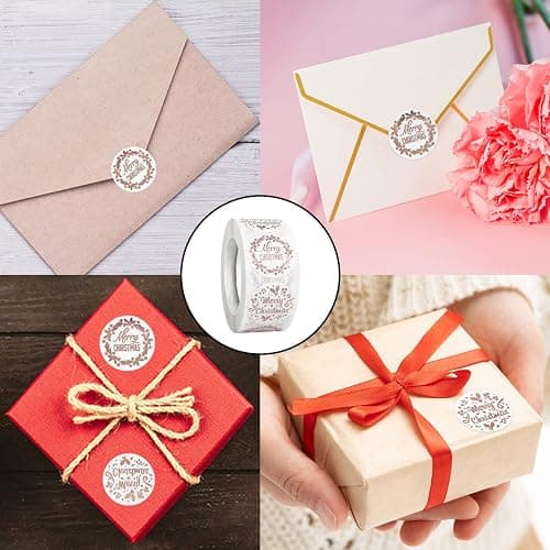 Merry Christmas Stickers Clear, 500 PCS Happy Christmas Round Self Adhesive Stickers Presents Cards Tag Seals Label Scrapbooking Gift Craft Box Sticker Kids Decals 1inch/2.5cm thumbnail 4
