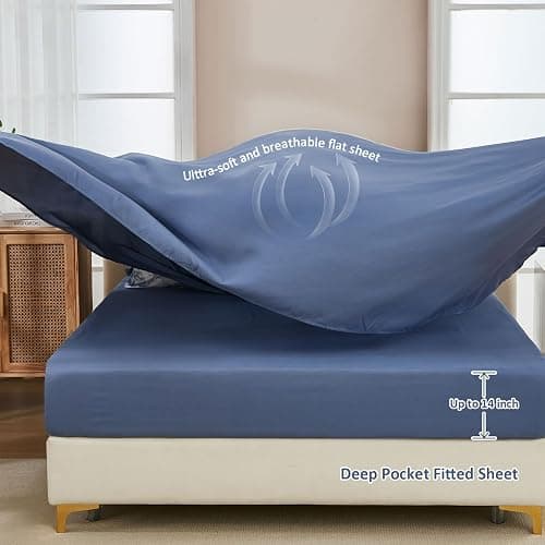 DJY Blue Comforter Set Queen, 7 Pieces Bed in a Bag Queen Size Botanical Comforters with Sheets Elegant Plants Print Soft Microfiber Reversible Complete Bedding Sets for All Season thumbnail 8