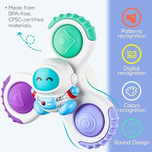 ALASOU 3PCS Pop Suction Cup Spinner Sensory Airplane Travel Toys for 1 2 Year Old Boy Girl Birthday Gift|Novelty Spinning Tops Easter Basket Stuffers for Toddlers Infant|Baby Bath Toy Kids Ages 1-3 thumbnail 3