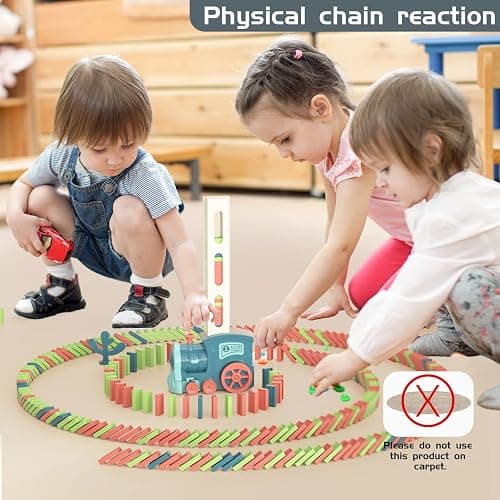 PREPHY Domino Train Toys Kids Games - Automatic Stacking Creative Game 3+ Year Old - Stem Montessori Toy for Boys 4-6 - Summer Autistic Christmas Birthday Gifts 5 6 Toddler Ages 4-8 thumbnail 3