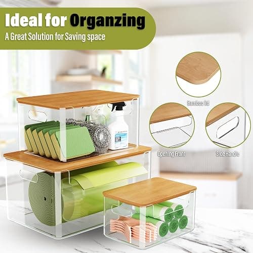 MIXISAV 3 Pack Trash Bag Holder Dispenser with Lid, Extra Large Stackable Plastic Garbage Bag Holder Dispenser Under Sink for Kitchen, Pantry, Laundry Room, Cabinet Organizer and Storage thumbnail 2