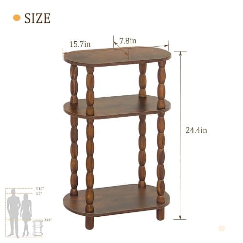 MaxSmeo Small Narrow Side Table, 3-Tier Narrow End Table with Storage, Skinny Side Table Nightstand for Small Space, Bedrooms, Living Room (Rustic Brown) thumbnail 3