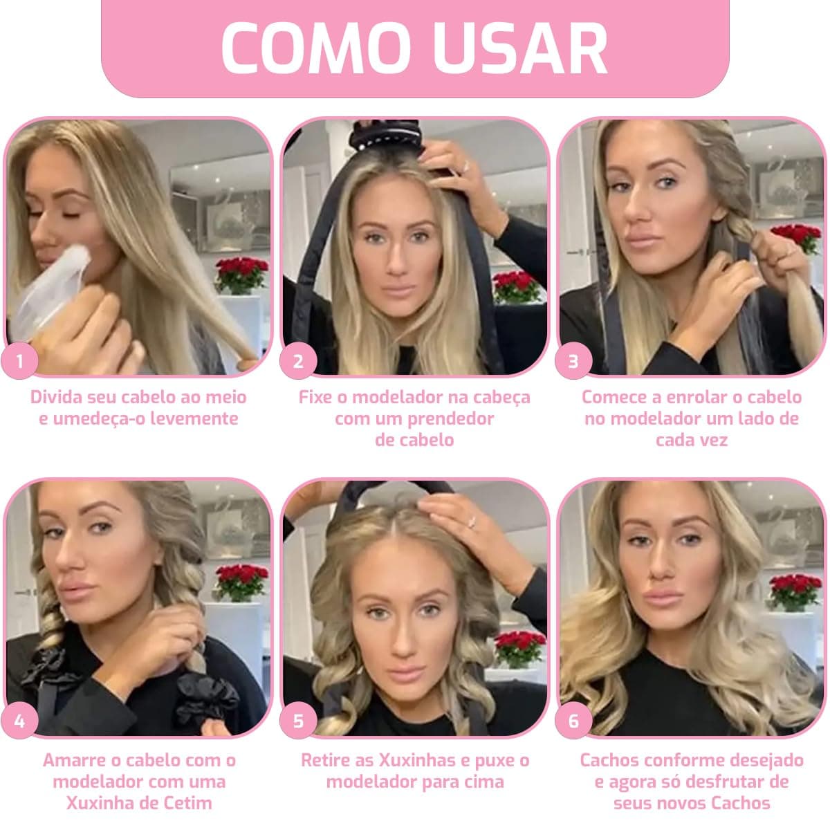 Modelador Curling Rod + Touca Cetim Dupla Face + 2 Xuxinhas (Champagne, Extra grande) thumbnail 4