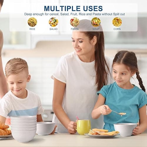 HOTEC Unbreakable Wheat Straw Cereal Bowls - Microwave & Dishwasher Safe Soup and Salad Bowls BPA Free, Set of 8, 26oz, White - White thumbnail 7