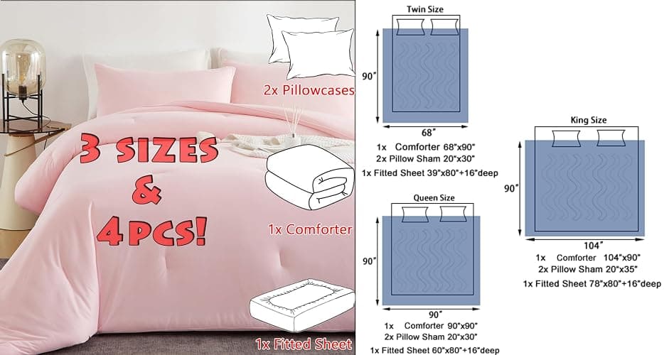 Doimier King Size Comforter Set with Sheets, 4 PCS Super Soft Marshmallow Comforter, Pink Bed Set (1 Fluffy Comforter 1 Deep Pocket Fitted Sheet 2 Pillow Shams), Lightweight for All Seasons thumbnail 4