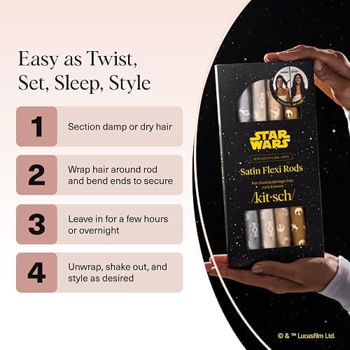 Kitsch x Star Wars Satin Heatless Hair Curler – Soft Hair Curlers to Sleep In for Heatless Curls Overnight – Overnight Blowout Rods for Women – Hair Styling Tools – Light Side vs Dark Side, 6pc Set thumbnail 6