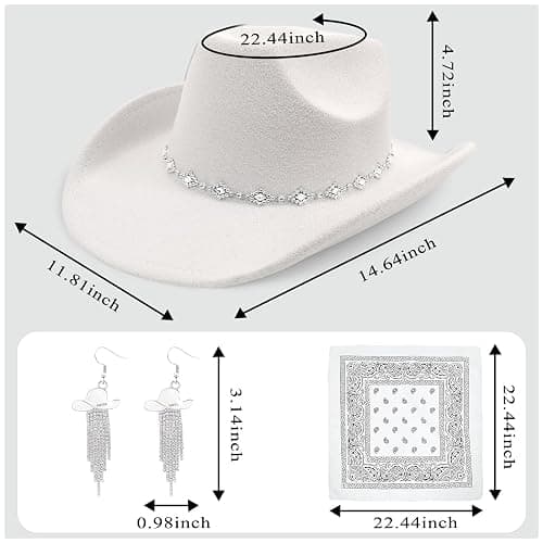 JIANGLAI Western Cowgirl Hat for Women Men, Fedora Wide Brim Rhinestone Cowboy Hat with Bandana and Cowgirl Tassels Earrings - Image 1