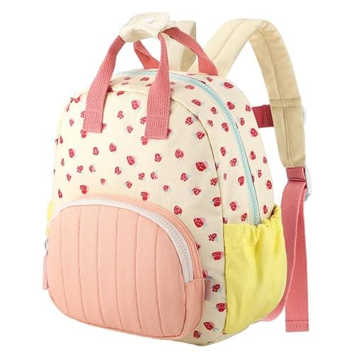 GAGAKU Toddler Backpack for Girls 2-4 Strawberry Cute Preschool Kindergarten Backpack with Name Tag Soft Cotton Small Bookbag for Daycare Lightweight Adjustable Straps with Chest Buckle - Image 1
