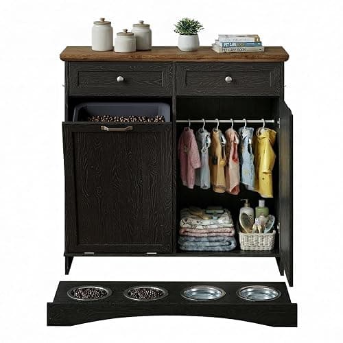 Furnaza Dog Food Storage Cabinet for Dogs & Cats,Pet Feeding Station with 4 Bowls, Tilt-Out Dog Feeding Station, Pet Storage for Kitchen, Living Room - Image 1