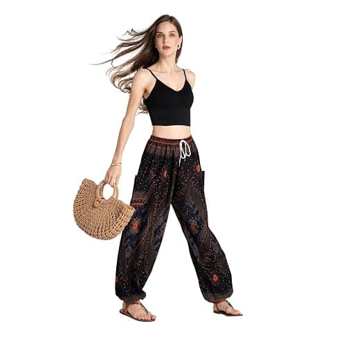 Tranquil Threads Women's Harem Pants with Pockets and Drawstring, Hippie Boho Yoga Clothes thumbnail 7