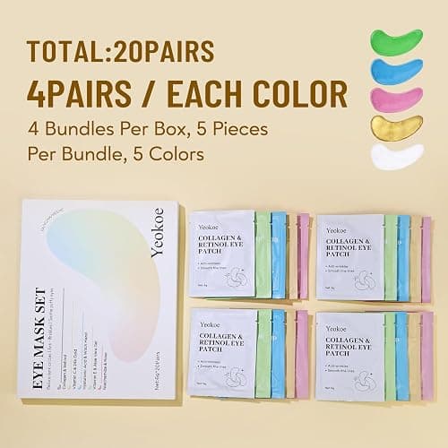 Yeokoe Under Eye Patches for Dark Circles,Eye Mask for Puffy Eyes With Collagen,Retinol,Vitmin C,Hyaluronic Acid and Niacinamide Face Masks Skincare Spa Gifts for Woman 20Pairs thumbnail 6