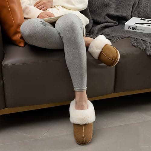 Parlovable Women's Fuzzy Slippers Memory Foam Fluffy Winter House Shoes Suede Faux Fur Slippers Indoor Outdoor thumbnail 2
