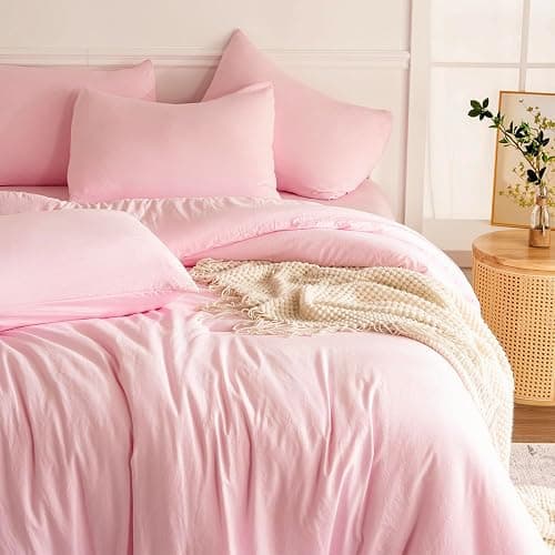 TISPLR Pink Comforter Set Queen 3 Pieces Soft Bedding Bright Comforter Queen Light Pink Style Lightweight Comforter Set for All Seasons 1 Comforter and 2 Pillowcases thumbnail 8