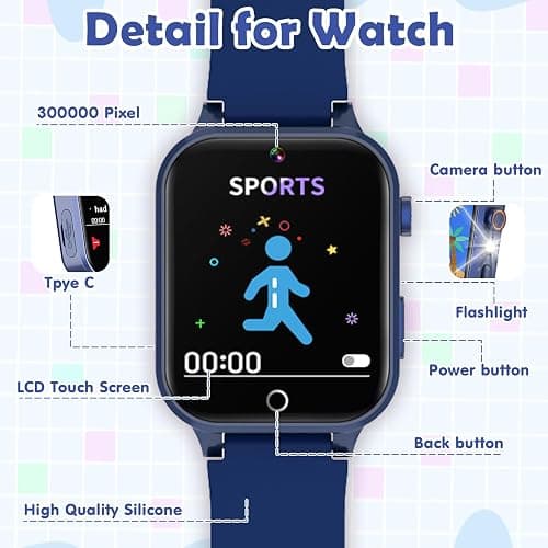 Luyiilo Smart Watch for Kids, with 26 Puzzle Games, Touch Screen, HD Camera, Alarm Clock, Toys for Ages 4-12 Years Old.Birthday Gift for Boys Girls (Blue) thumbnail 6
