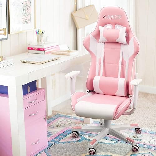 Homall Gaming Chair, Office Chair High Back Computer Chair Leather Desk Chair Racing Executive Ergonomic Adjustable Swivel Task Chair with Headrest and Lumbar Support(Pink) thumbnail 8