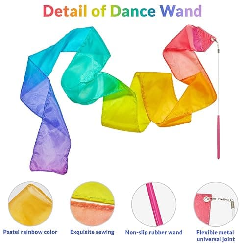 HiUnicorn 100% Silk Dance Ribbon Streamer Ballerina Gift Toys for Toddler Girl Age 4-7 Stocking Stuffer Pastel Rainbow Play Silks Kids Gymnastics Accessories Twirler Wand Princess Unicorn Toy thumbnail 5