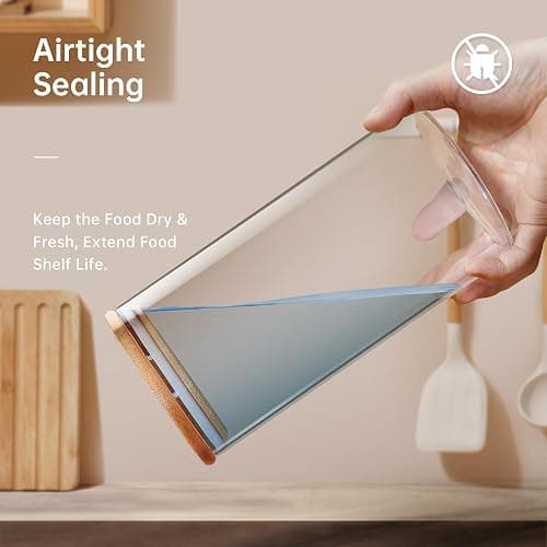 HomArtist Square Glass Jars with Bamboo Lids [Muti Size Set of 5], Glass Canisters with Airtight Lids, Glass Food Storage Containers for Pasta, Cereal, Flour, Sugar, Best for Kitchen & Pantry thumbnail 5