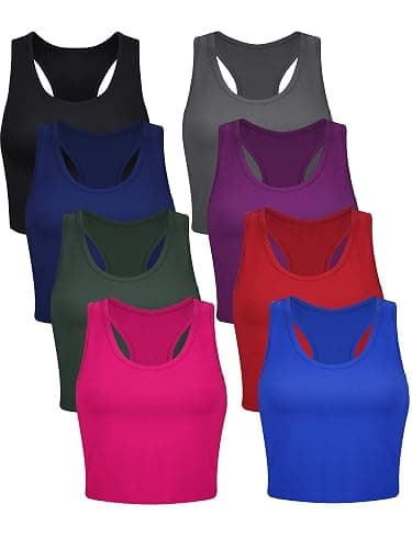 Geyoga 8 Pcs Women Basic Crop Tank Tops Sleeveless Racerback Crop Cotton Top - Image 1