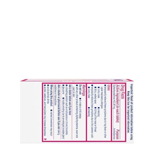 Benadryl Ultratabs Allergy Medicine, 25 mg Diphenhydramine HCl Antihistamine Tablets For Cold & Allergy Relief of Symptoms Like Sneezing, Runny Nose, Itchy Eyes & Throat, Hay Fever, 100 Count Tablets thumbnail 8